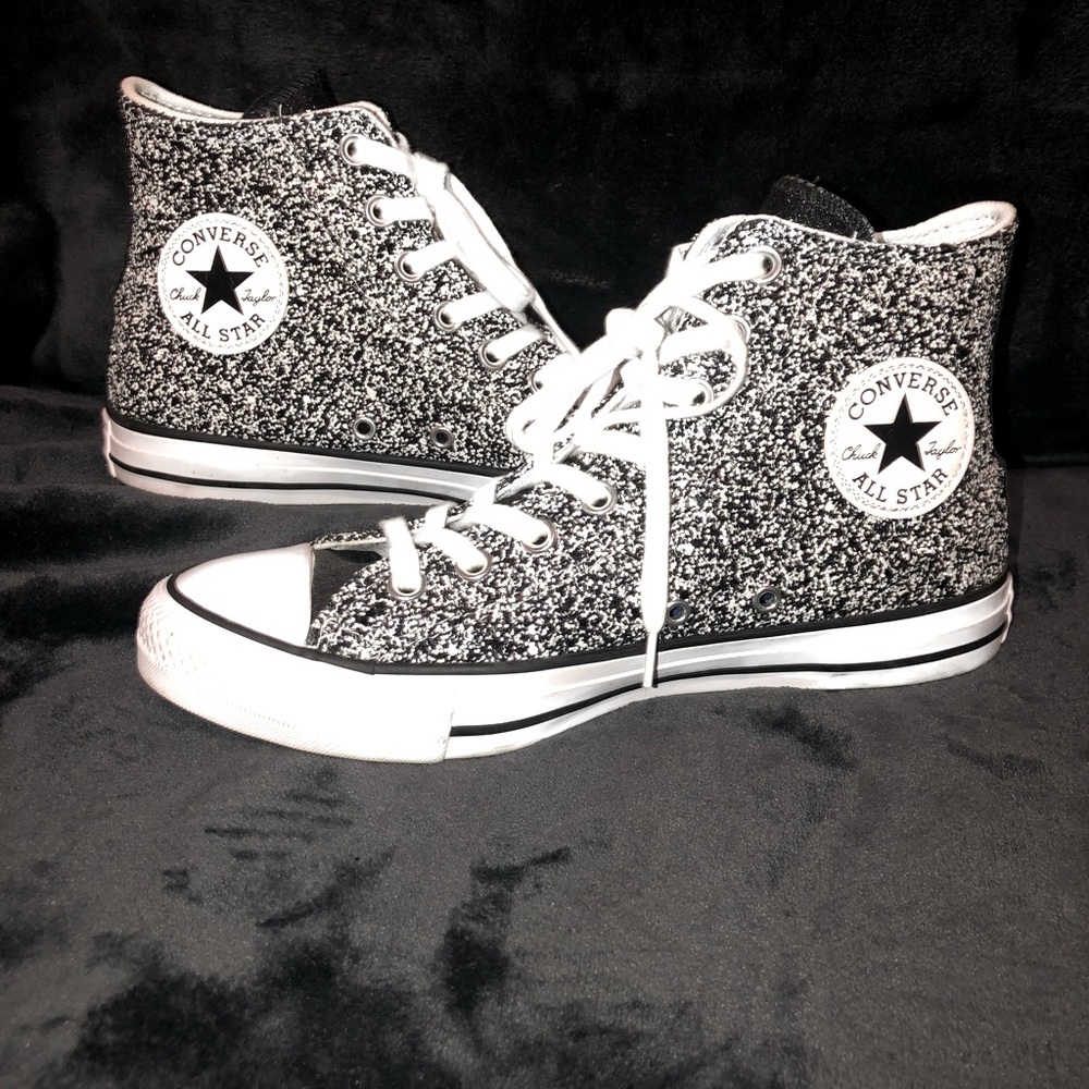 Black and white glitter hightop converse